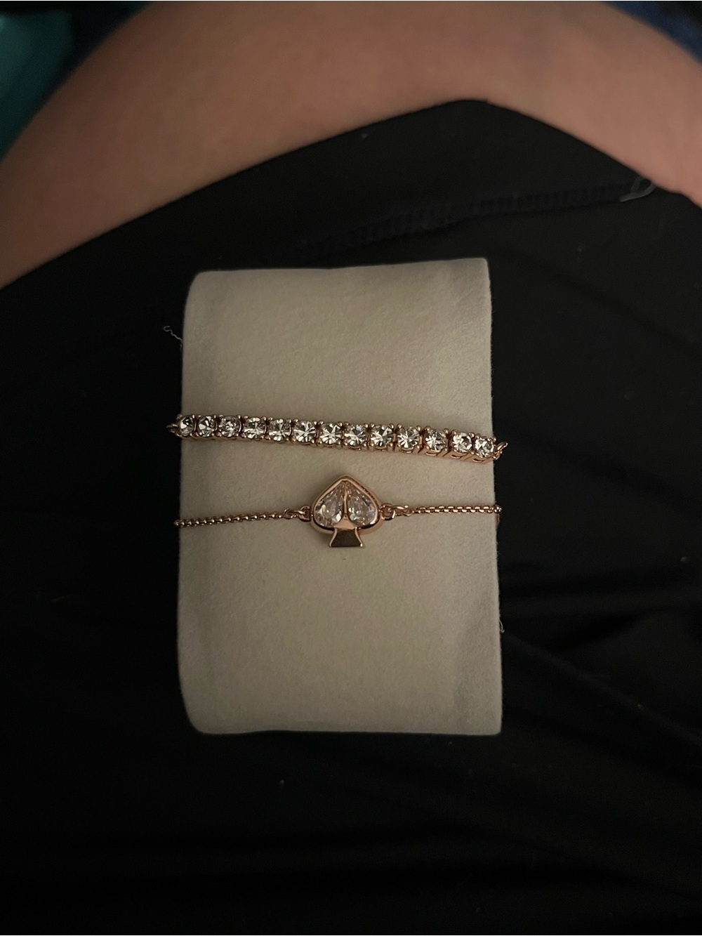 Kate Spade Rose Gold Crystal Tennis Bracelet and Spade Charm Bracelet Set